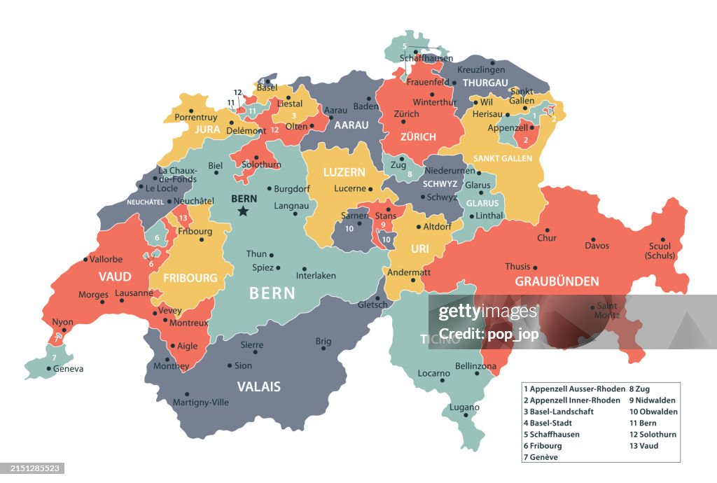 Swiss Maps Randa Switzerland Map Vector Colored Map Of Switzerland High-Res Vector ...
