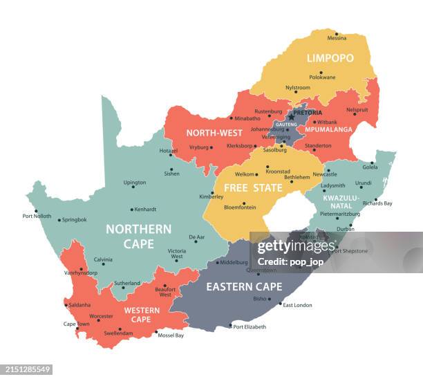 ilustrações de stock, clip art, desenhos animados e ícones de south africa map. vector colored map of south africa - political map of south africa