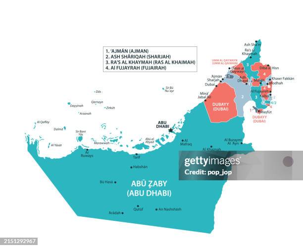 united arab emirates map. vector colored map of united arab emirates - uae map stock illustrations
