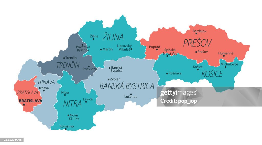 Slovakia Postcode Slovakia Map Vector Colored Map Of Slovakia High-Res Vector Graphic ...