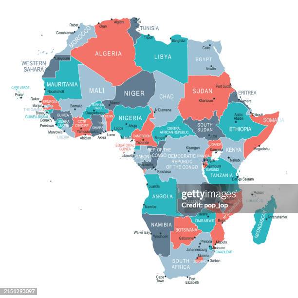 ilustraciones, imágenes clip art, dibujos animados e iconos de stock de mapa de áfrica. mapa vectorial coloreado de áfrica - áfrica-del-este