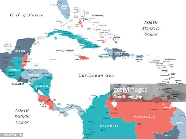 stockillustraties, clipart, cartoons en iconen met central america map. vector colored map of latin america - jamaica