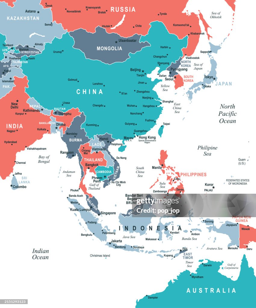 South East Asia Map. Vector colored map of South East Asia
