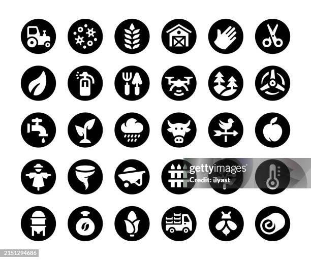 black & white minimal icon set for farming & gardening - agriculture stock illustrations