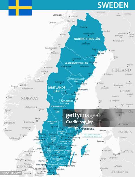 stockillustraties, clipart, cartoons en iconen met map of sweden - vector illustration - oost europa