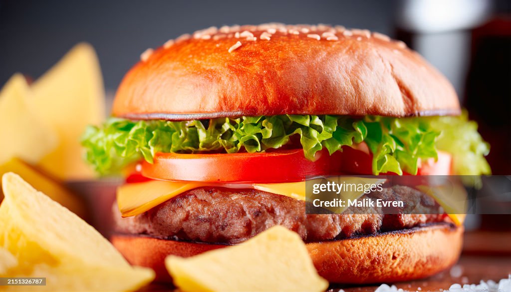Close-up Hamburger with fast food