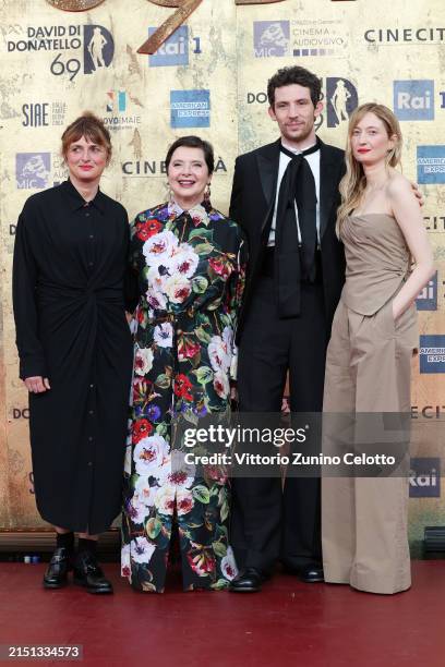Alice Rohrwacher, Isabella Rossellini, Josh O'Connor and Alba Rohrwacher attend the photocall during the 69th David Di Donatello at Cinecitta Studios...