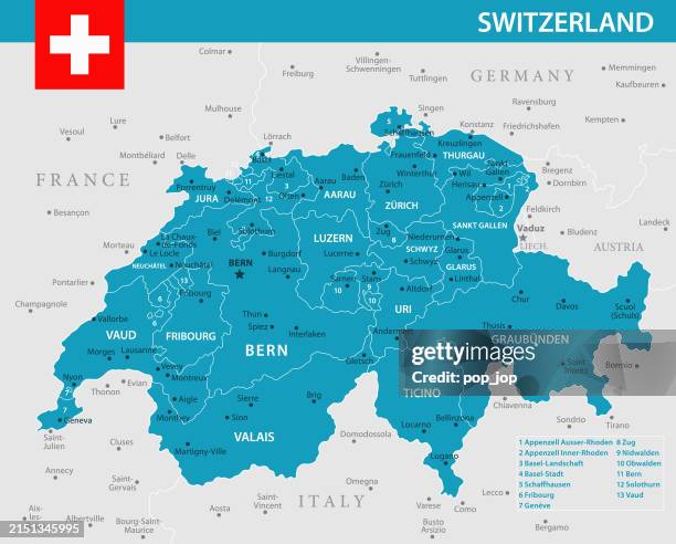 karte der schweiz - vektorgrafik - switzerland map stock-grafiken, -clipart, -cartoons und -symbole