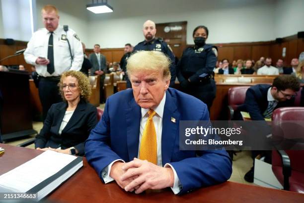 Former US President Donald Trump, left, and Susan Necheles, attorney for former US President Donald Trump, left, at Manhattan criminal court in New...