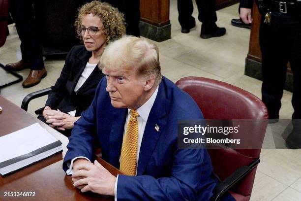Former US President Donald Trump, right, and Susan Necheles, attorney for former US President Donald Trump, left, at Manhattan criminal court in New...