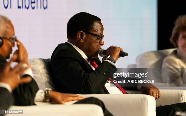 President of the Republic of Malawi Lazarus McCarthy Chakwera speaks during the 2024 US-Africa Business Summit in Dallas, Texas, on May 7, 2024.