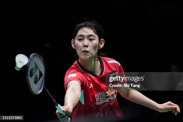 Sim Yu Joe Sim Yu Jin of Korea competes in the Women's Singles Semi Finals match ...