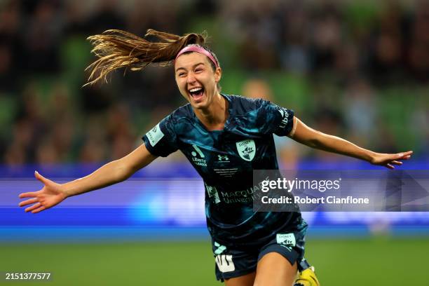 Shea Connors of Sydney FC celebrates scoring a goal during the A-League Women Grand Final match between Melbourne City and Sydney FC at AAMI Park,...
