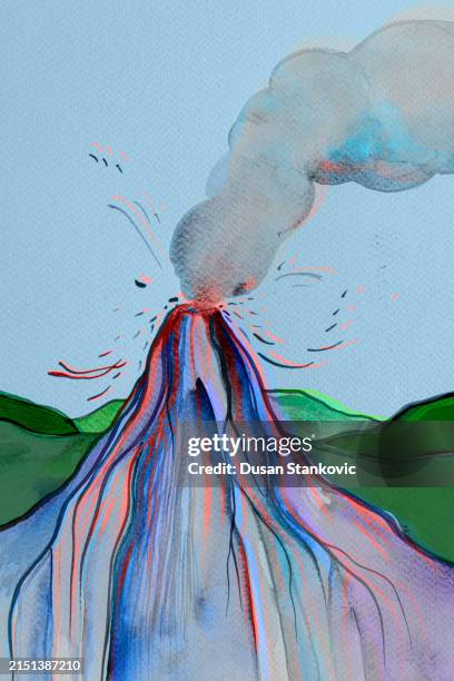 a sudden volcano eruption! - volcano eruption stock illustrations