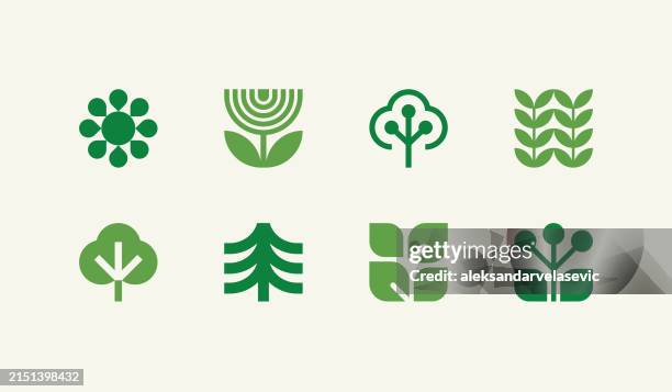 illustrations, cliparts, dessins animés et icônes de icônes géométriques de la nature - pousse arbre