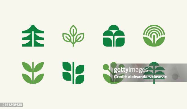 illustrations, cliparts, dessins animés et icônes de icônes géométriques de la nature - arbre