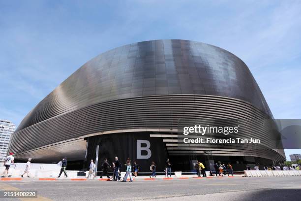 General view of the outside of the stadium prior to the LaLiga EA Sports match between Real Madrid CF and Cadiz CF at Santiago Bernabéu Stadium on...