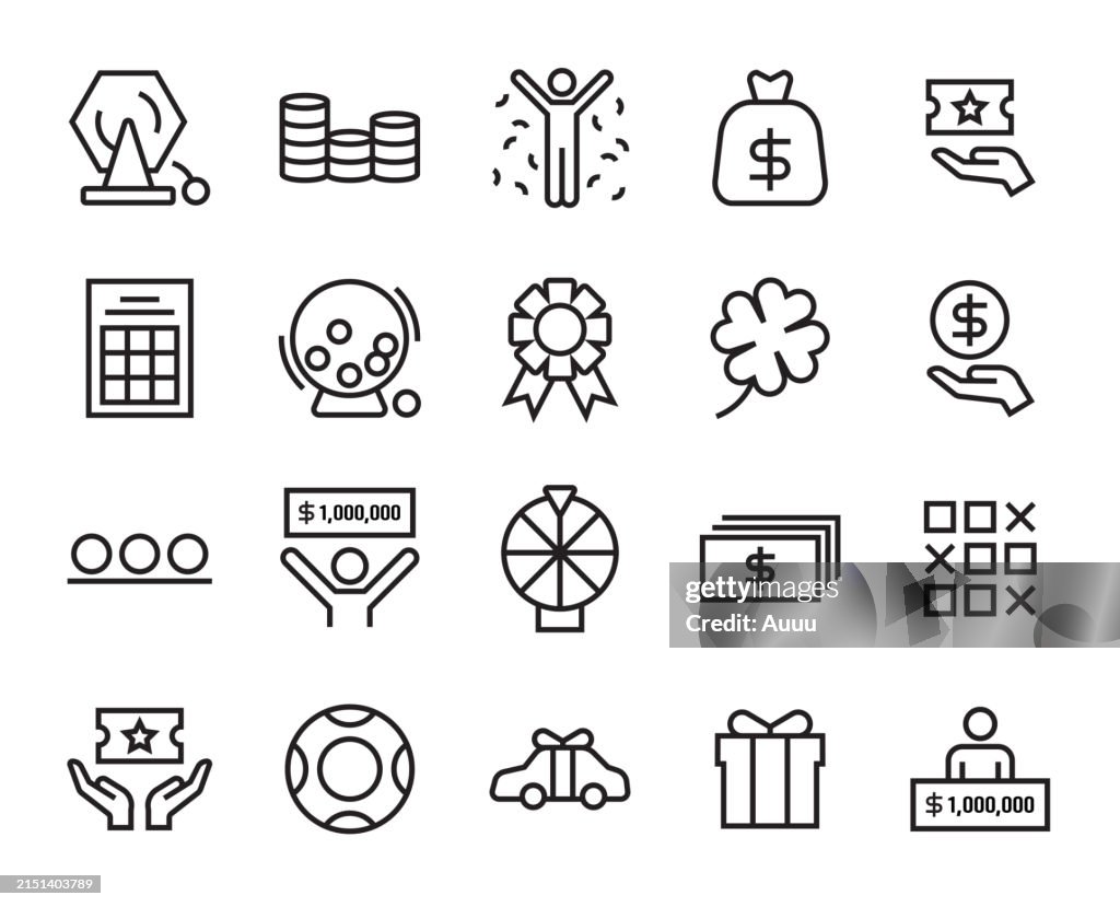 Conjunto de iconos de línea de lotería
