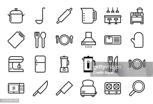 kitchen line icon set - kitchen hood stock illustrations