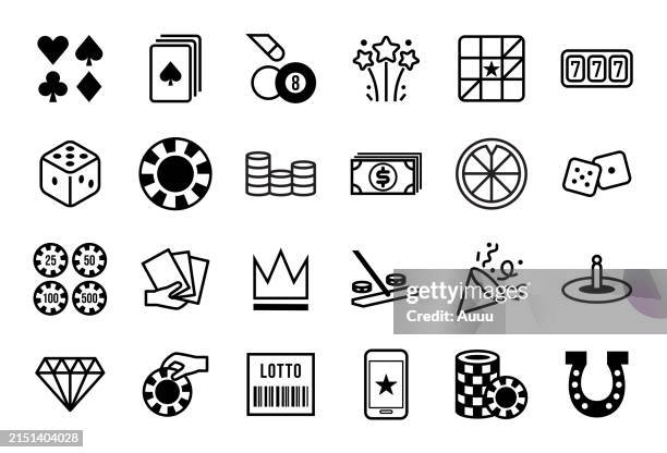 illustrazioni stock, clip art, cartoni animati e icone di tendenza di set di icone della linea di gioco d'azzardo - carte da gioco