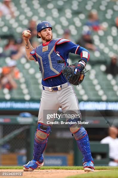 Texas Ranger Heim Jonah Heim of the Texas Rangers throws to first on a ground out in ...