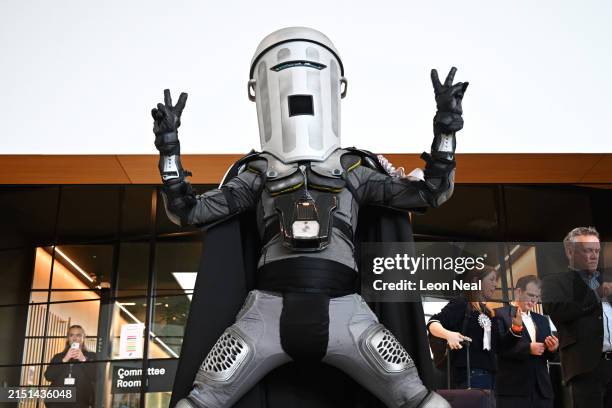 London mayoral candidate Count Binface reacts after the results were announced in the London mayoral election at City Hall on May 4, 2024 in London,...