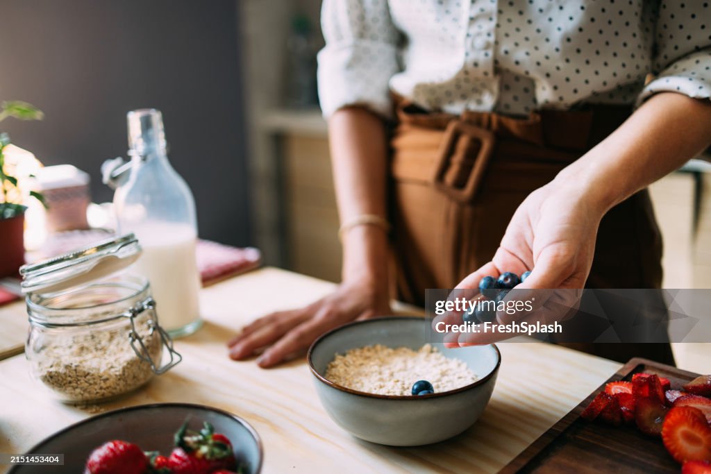 Healthy Breakfast Preparation with Fresh Berries and Oats