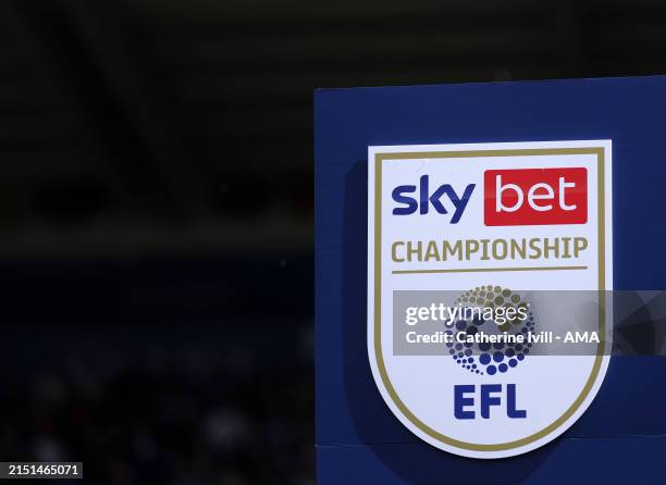 Detailed view of the English Football League Sky Bet Championship logo after the Sky Bet Championship match between Leicester City and Blackburn...