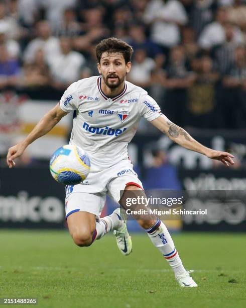 Pedro Augusto of Fortaleza goes for the ball during a match between Corinthians and Fortaleza as part of Brasileirao Series A 2024 at Neo Quimica...
