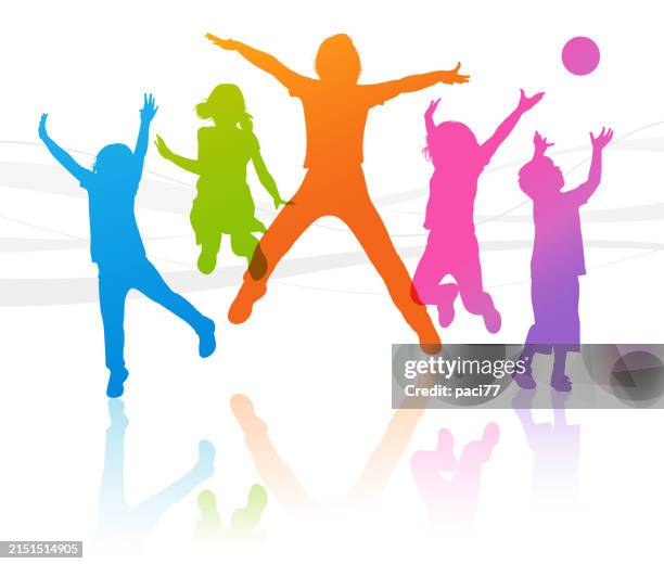 happy children jumping - happy jumping white background stock illustrations
