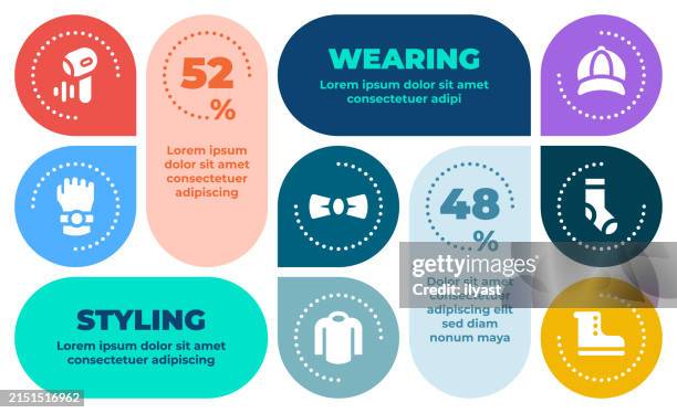 stockillustraties, clipart, cartoons en iconen met infographic layout design with icons for styling & wearing - uitdaging