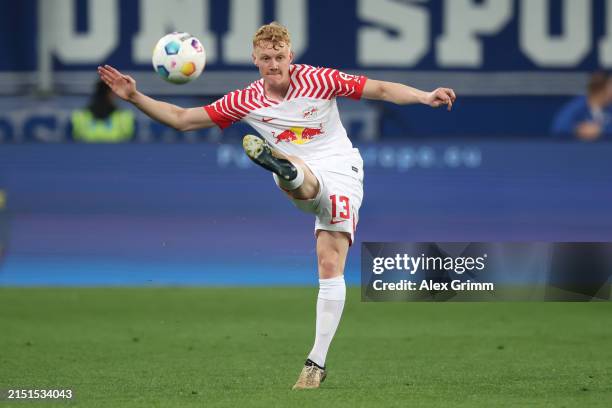 Nicolas Seiwald of RB Leipzig controls the ball during the Bundesliga match between TSG Hoffenheim and RB Leipzig at PreZero-Arena on May 03, 2024 in...