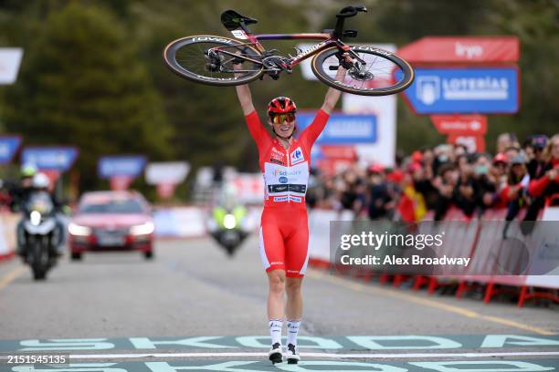 Demi Vollering of The Netherlands and Team SD Worx - Protime - Red Leader Jersey celebrates at finish line as final overall winner during the 10th La...