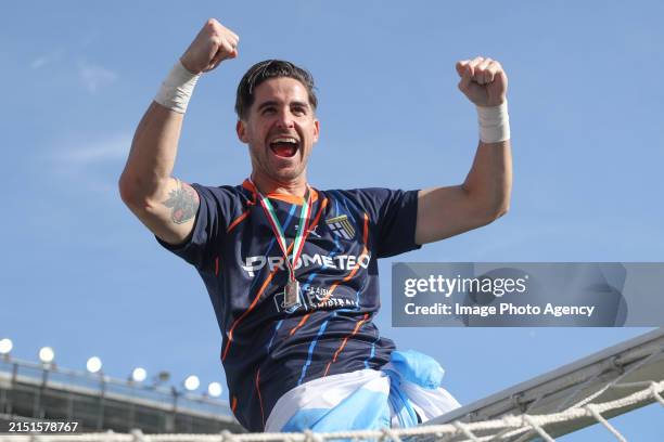 Leandro Chichizola of Parma celebrates the conquest of Serie A at the end of Serie B match between Parma Calcio 1913 and US Cremonese at Stadio Ennio...