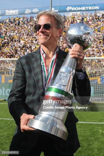 Kyle Krause president of Parma celebrates the conquest of Serie A at the end the Serie B match between Parma Calcio 1913 and US Cremonese at Stadio...