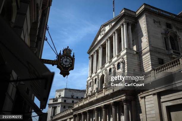 The Bank of England is pictured on May 9, 2024 in London, England. The Bank of England publishes the UK Monetary Policy Summary and minutes of the...