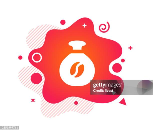 announcement design with bean sack icon & abstract background - burlap sack stock illustrations