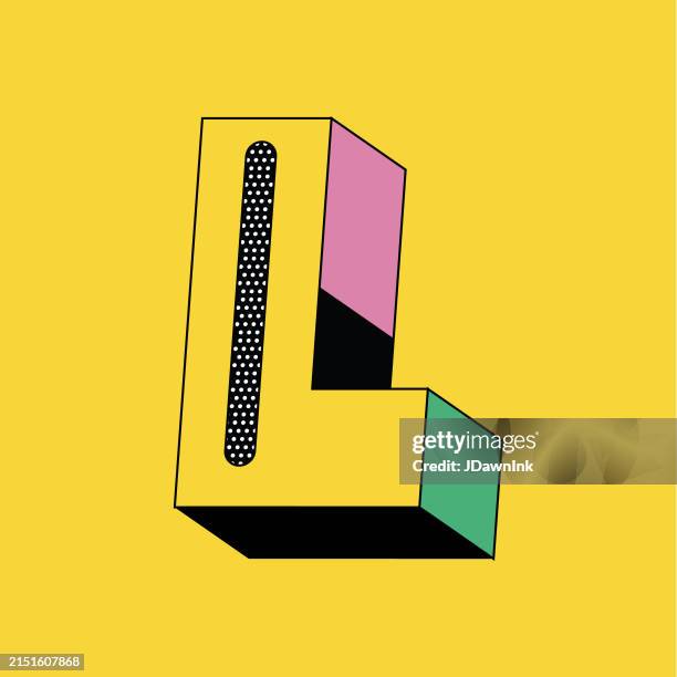 【L】90s モザイク文字 モーションロゴ YAZBEK Retro 90s Y2k 3d Font Design Capital Letter L On Square Block Of