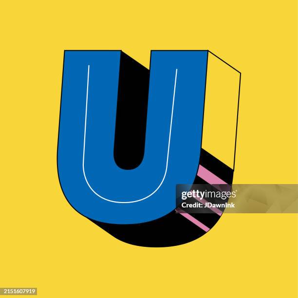 retro 90s y2k 3d font design capital letter u on square block of color - letter u stock illustrations