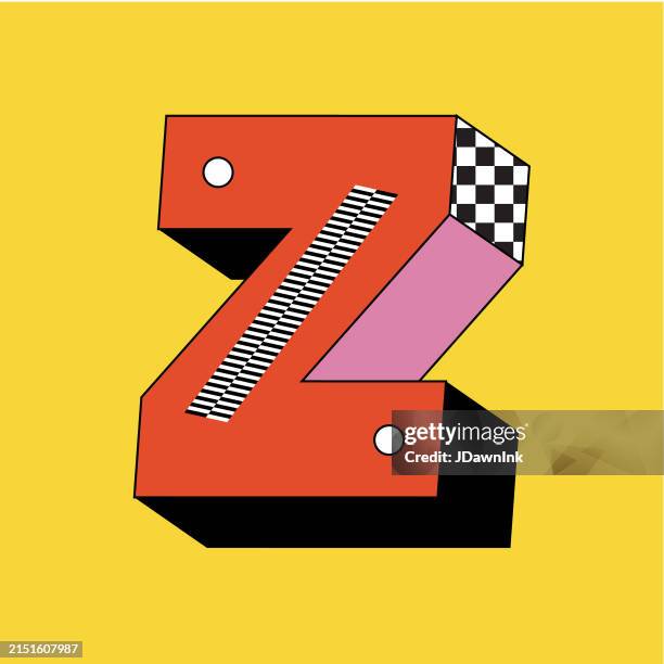 retro 90er jahre y2k 3d-schriftdesign großbuchstabe z auf quadratischem farbblock - buchstabe z stock-grafiken, -clipart, -cartoons und -symbole