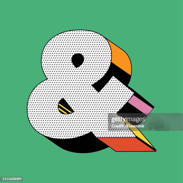retro 90s y2k 3d font design on ampersand letter on square block of color - ampersand stock illustrations