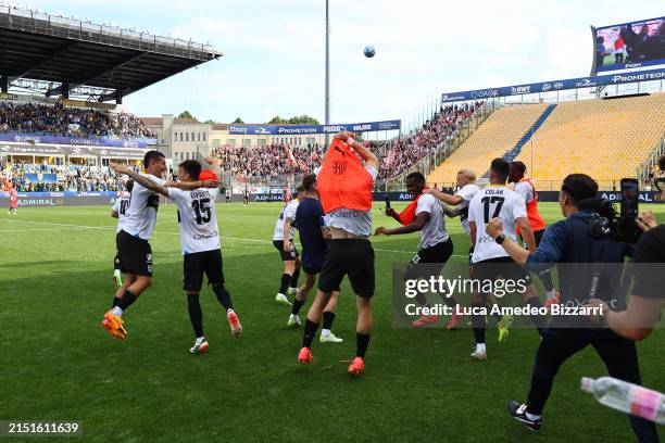 Players of Parma Calcio 1913 celebrate the victory of Serie B during the Serie B match between Parma Calcio 1913 and US Cremonese at Stadio Ennio...