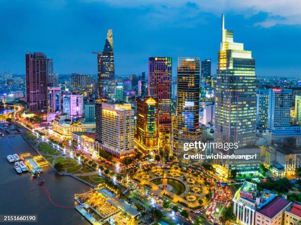 ho chi minh city in vietnam at night - ho chi minh city stock pictures, royalty-free photos & images