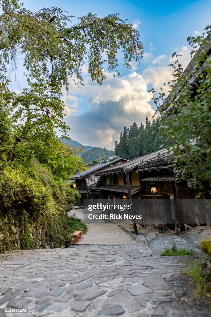 Old traditional houses in street of Nagiso, Japan