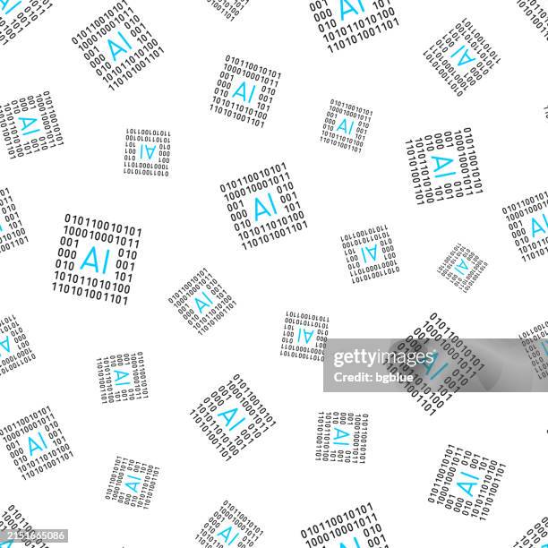 artificial intelligence ai with binary code. seamless pattern. line icons on white background - binary code white background stock illustrations