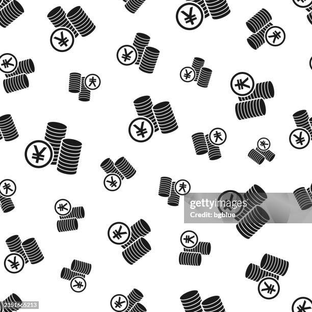 yen coins stacks. seamless pattern. icons on white background - coin stack white background stock illustrations