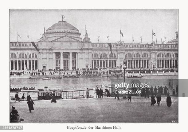 ilustraciones, imágenes clip art, dibujos animados e iconos de stock de world's columbian exposition, chicago, 1893, impresión de semitonos, publicada en 1893 - evolution history