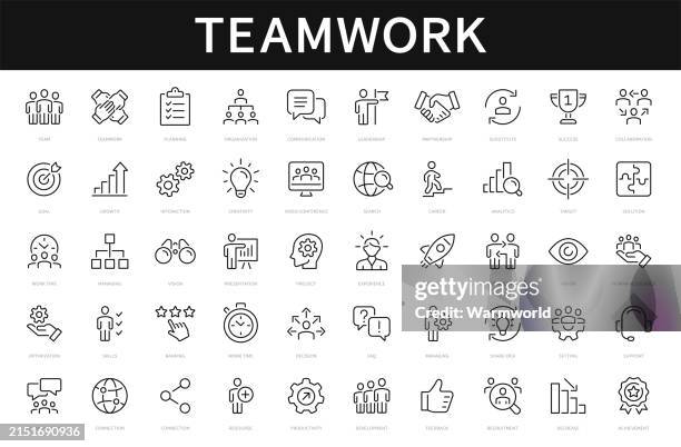 teamwork and business people thin line icons set. teamwork editable stroke icon collection. team, collaboration icons. vector illustration - digital meeting icon stock illustrations