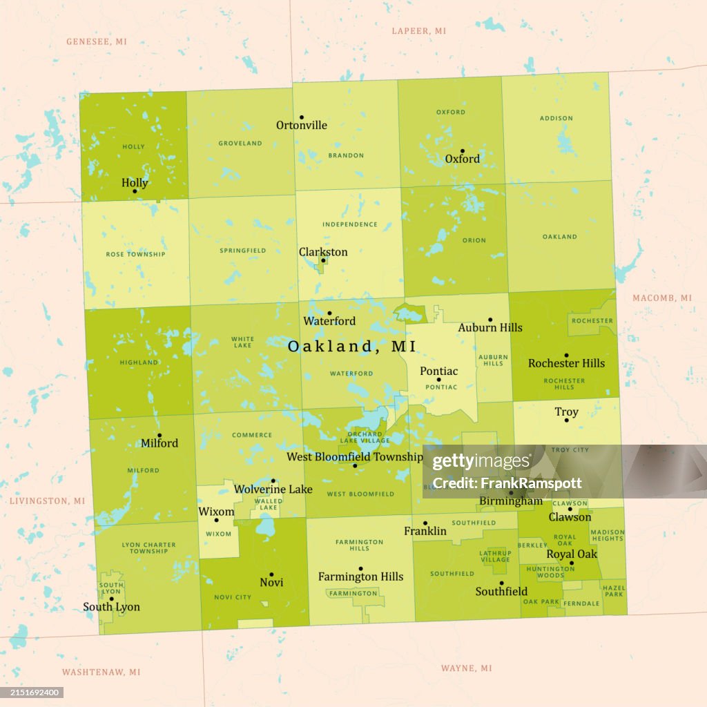 MI Oakland County Vector Map Green