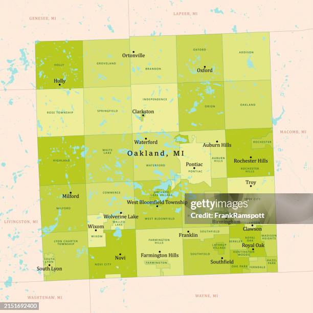 mi oakland county vector map green - birmingham michigan stock illustrations